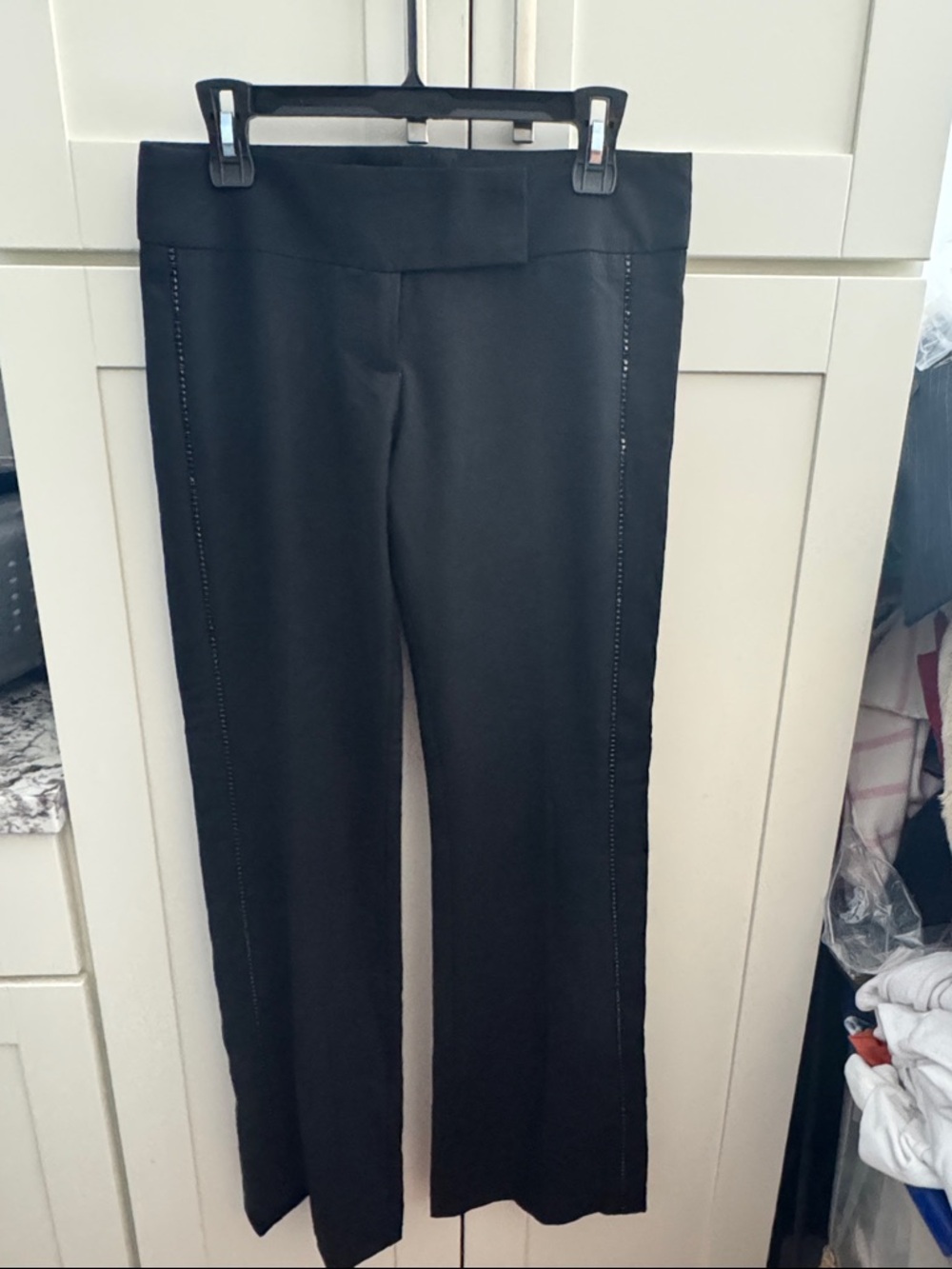 Black Straight-Leg Dress Trousers with Subtle Side Stitching